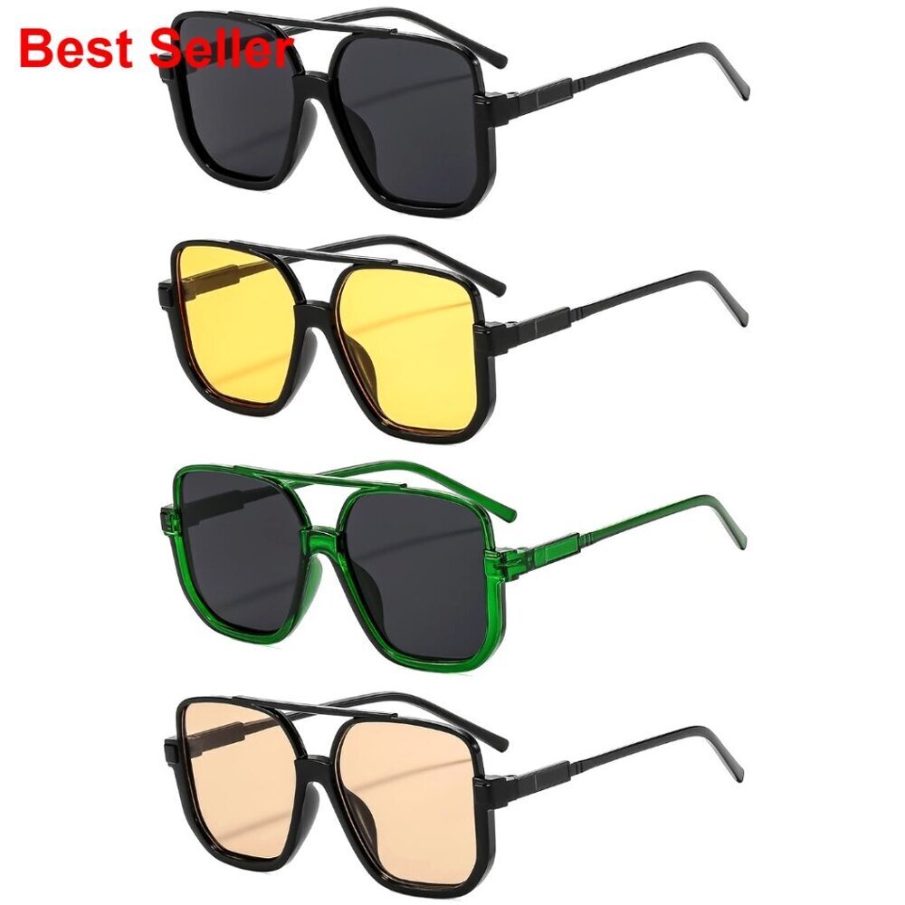 4 Pack Retro Oversized Aviator Sunglasses, Unisex UV400 Protection, Square